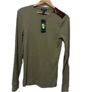 Ralph Lauren Olive Green Long Sleeve Top Suede Elbow Patches Women’s Size S
